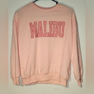 SHEIN Pink Crewneck Sweater with Malibu Text